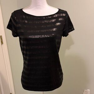 Talbots Black Sheer Striped Short Sleeve Top